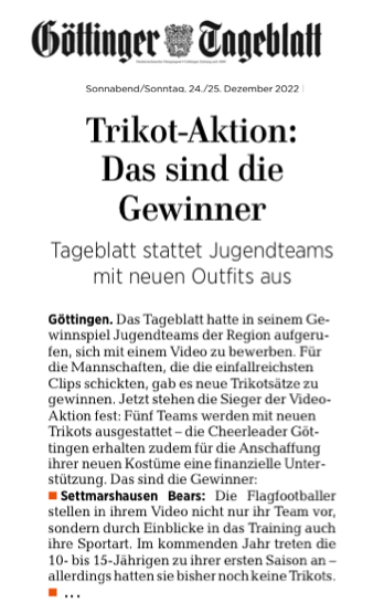Göttinger Tageblatt: Flag Football Gewinn