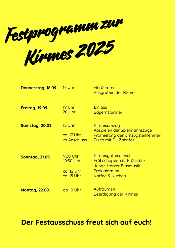 Kirmesprogramm 2025 Settmarshausen